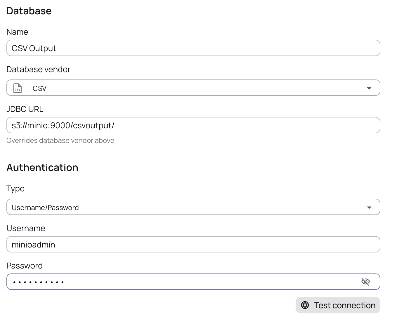 CSV output data source