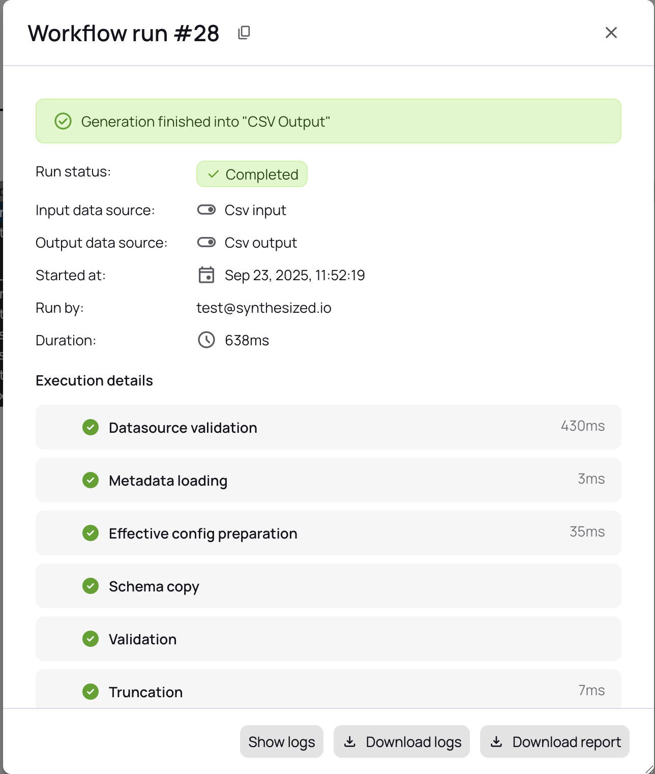 CSV workflow run