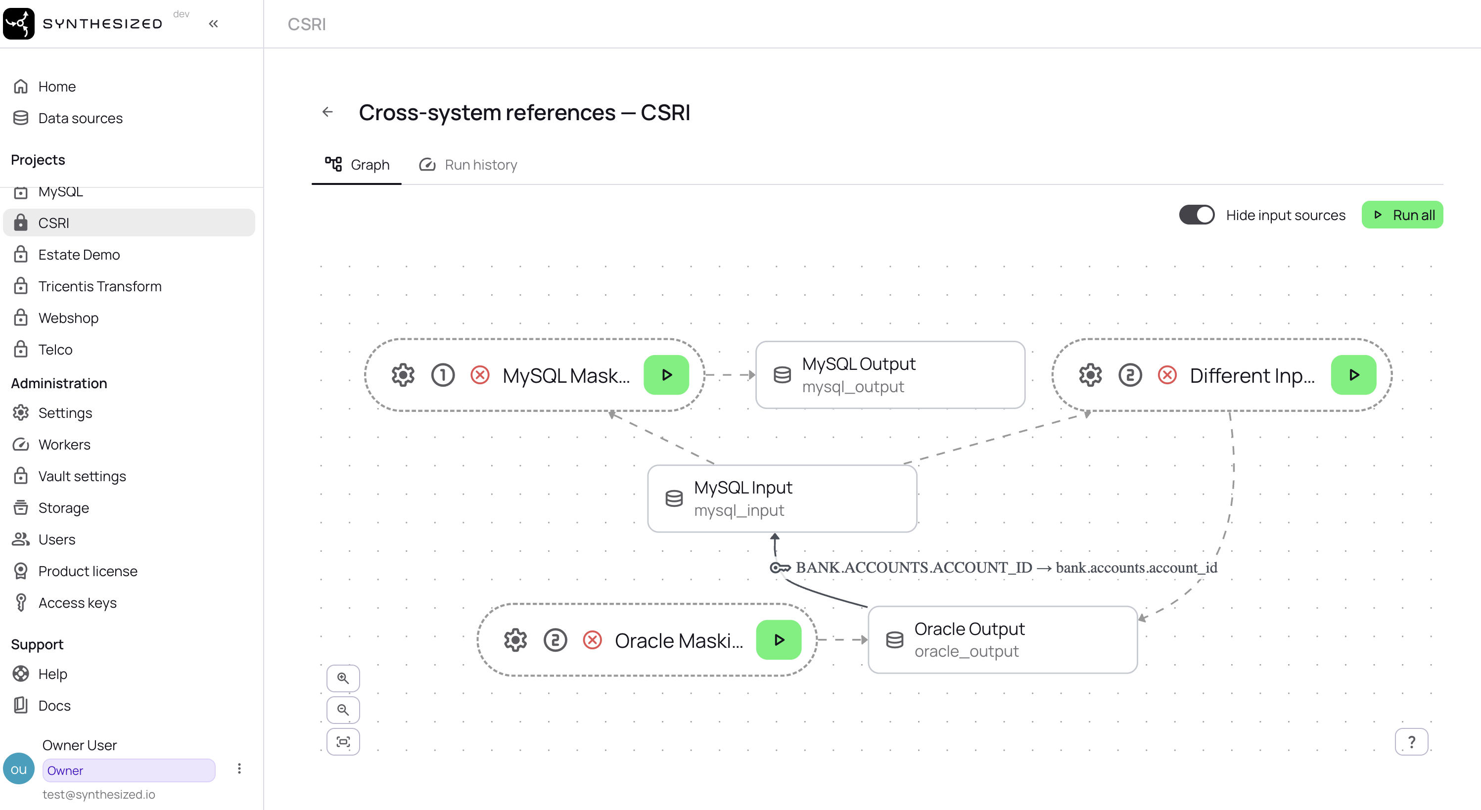 The Graph tab showing the systems and the references between them.