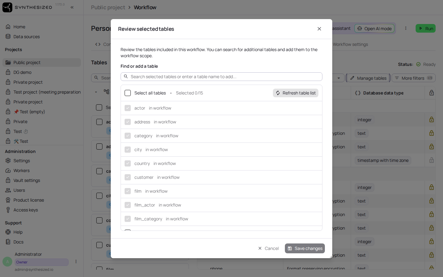 Click *Manage tables*.