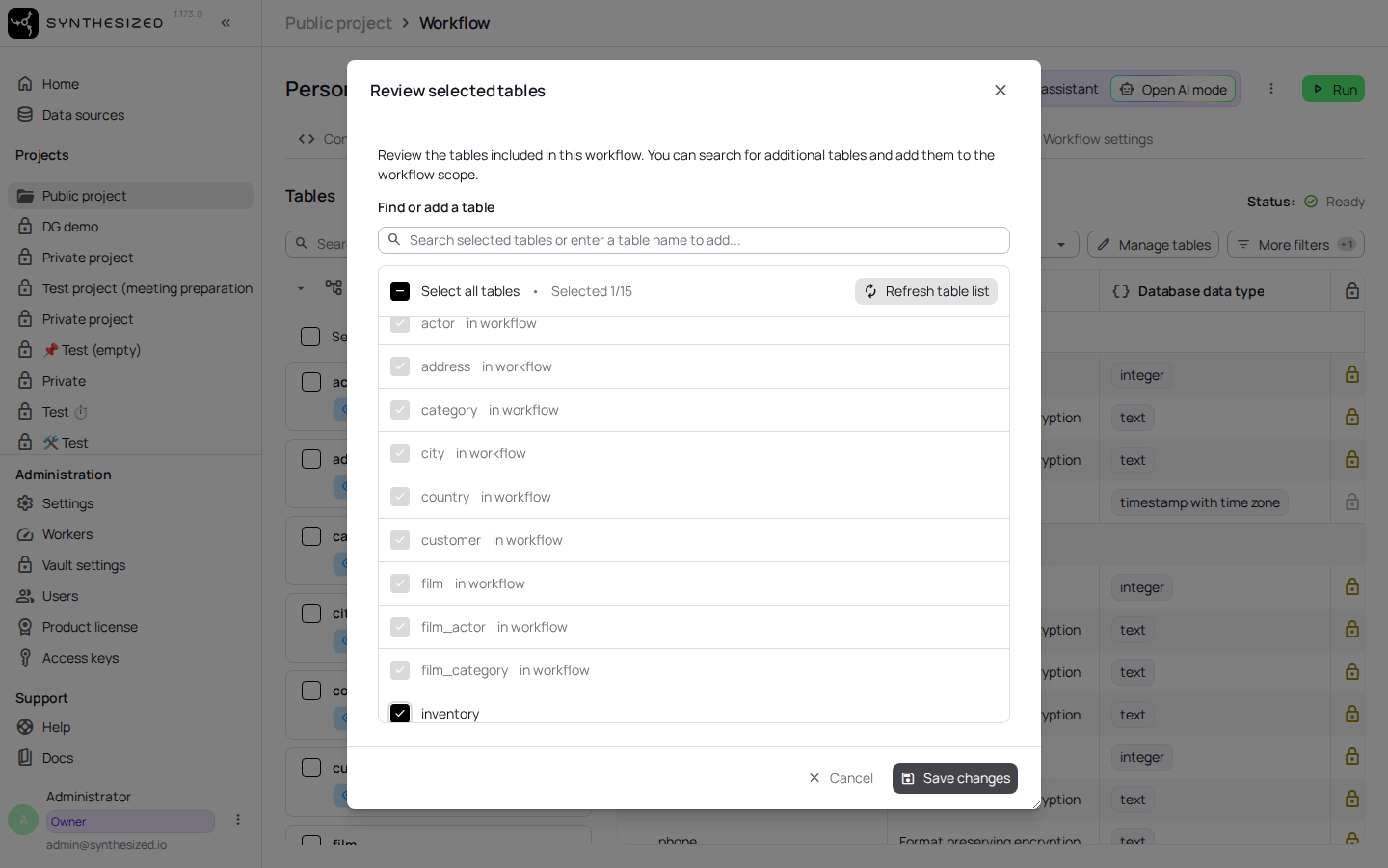 Tick the tables you want to add.