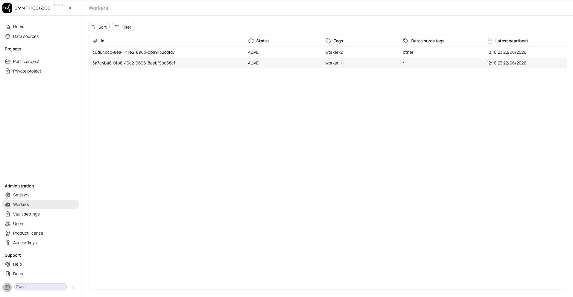 Governor Workers page showing scaled workers with wildcard data source tags