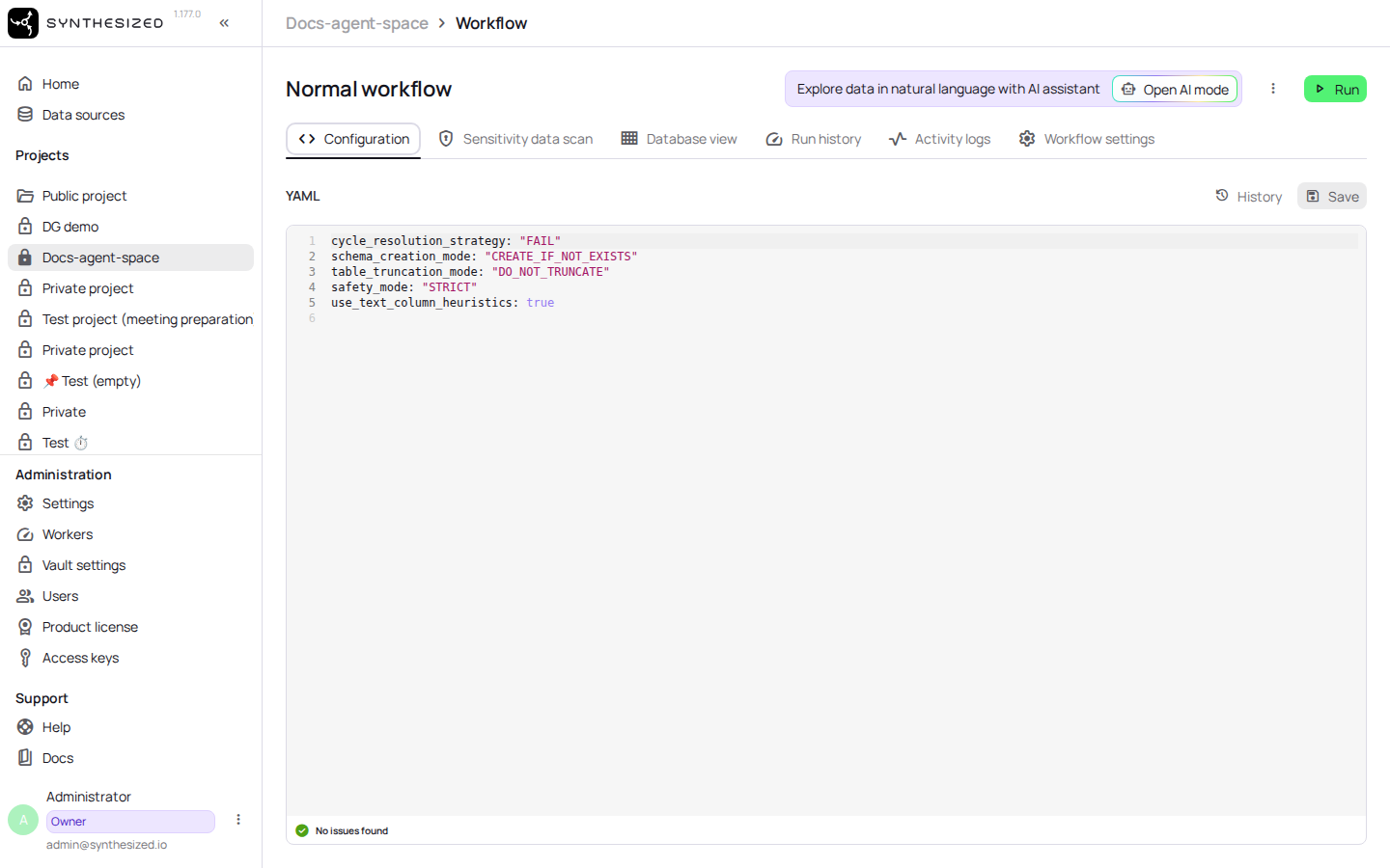 Open the project and select the workflow you want to configure.