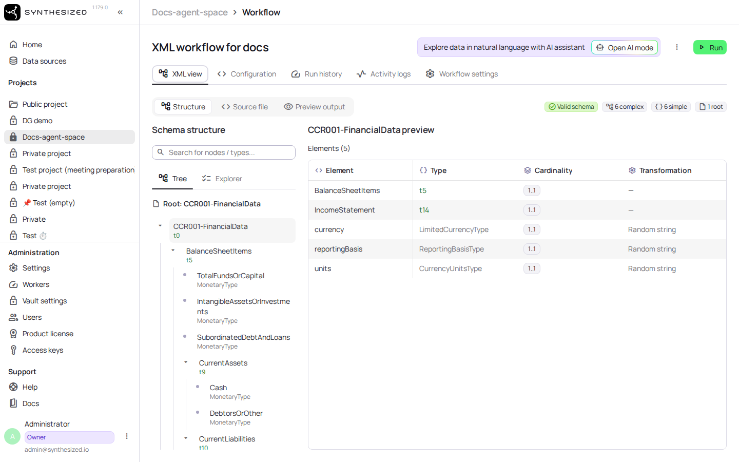 Reopen the XML view to confirm the structure loads in full.