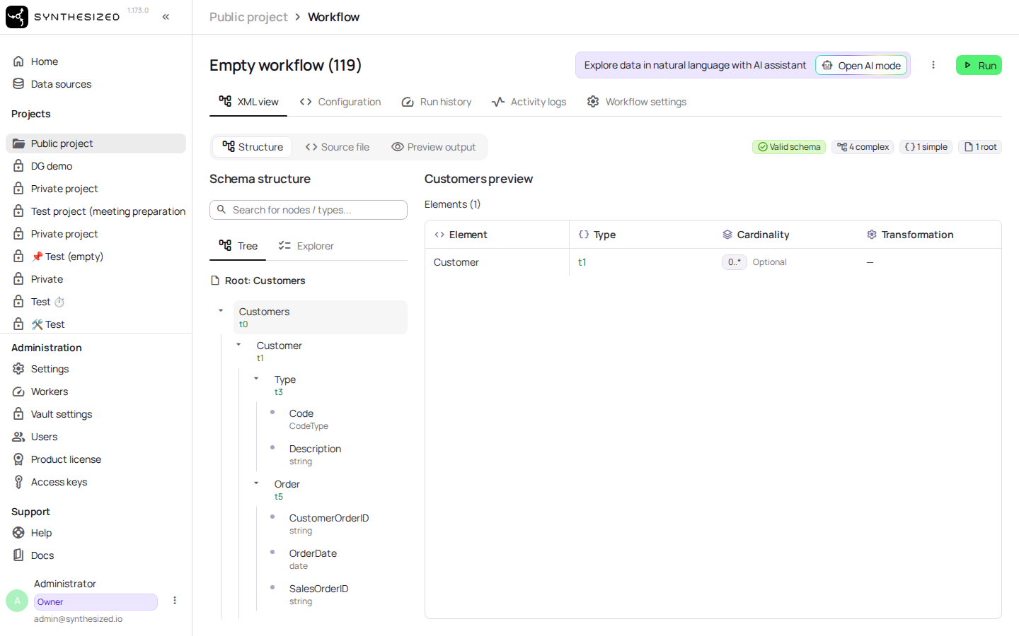 Open a workflow connected to the XML data source.