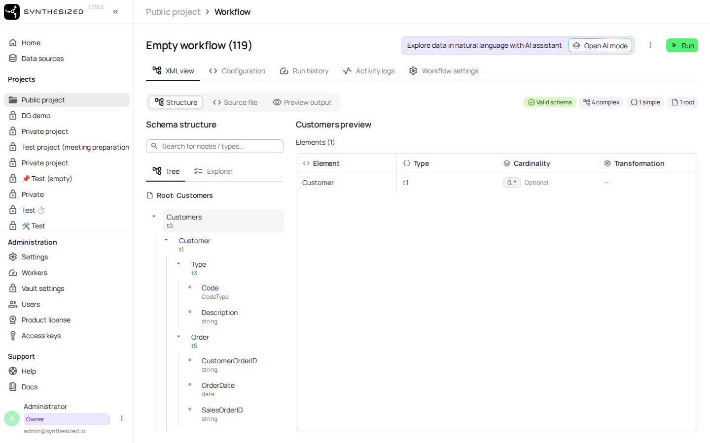 Open the schema view for the source.